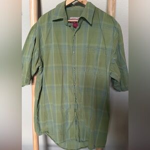Caribou Creek Mens XLT Green Plaid Short Sleeve Button Up Shirt 100% Cotton